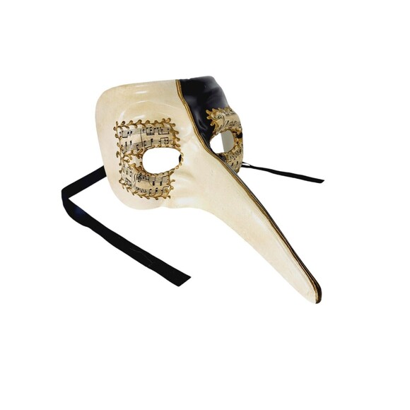 Vintage Long Nose 24kt Gold Sheet Music Venezia Italy Masquerade Face Mask - Picture 2 of 11